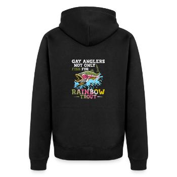 Gay Anglers Not Only Fish For Rainbow Trout Rod F - Unisex Premium Organic Zip Hoodie - black - Back - Nico (187cm)