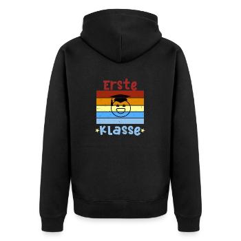 1. Klasse Smile Schulbeginn T shirt - Unisex Premium Bio Zip Hoodie - Schwarz - Hinten - Nico (187cm)