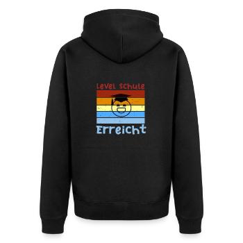 Endlich Schule Smile Schulbeginn T shirt - Unisex Premium Bio Zip Hoodie - Schwarz - Hinten - Nico (187cm)