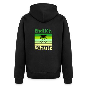 Endlich in die Schule Smile Schulbeginn T shirt - Unisex Premium Bio Zip Hoodie - Schwarz - Hinten - Nico (187cm)