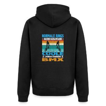 Witziger BMX Bike Fahrer Spruch für Jungs für Dirt - Unisex Premium Bio Zip Hoodie - Schwarz - Hinten - Nico (187cm)