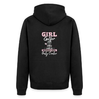 Girl Golfer Like A Normal Girl Only Cooler Disc Go - Unisex Premium Bio Zip Hoodie - Schwarz - Hinten - Nico (187cm)