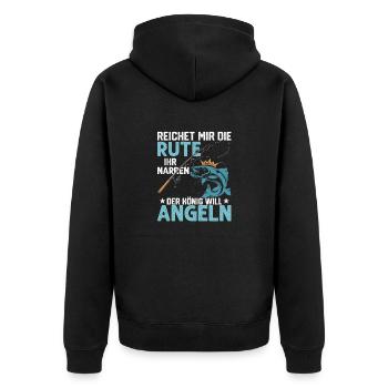 Reichet mir die Rute ihr Narren Angler Fischer - Unisex Premium Bio Zip Hoodie - Schwarz - Hinten - Nico (187cm)