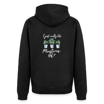I Just Really Like Monsteras Ok Funny Plant Lover - Unisex Premium Bio Zip Hoodie - Schwarz - Hinten - Nico (187cm)