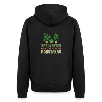 Introverted But Willing To Discuss Monsteras Monst - Unisex Premium Bio Zip Hoodie - Schwarz - Hinten - Nico (187cm)