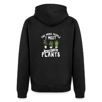 Plus je rencontre de gens, plus j’aime les plantes mignonnes - Veste à capuche bio Premium Unisexe - noir - Dos - Nico (187cm)