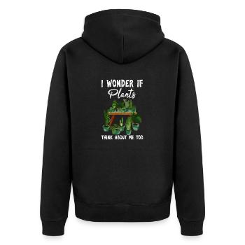 I Wonder If Plants Think About Me Too Cute Funny P - Unisex Premium Bio Zip Hoodie - Schwarz - Hinten - Nico (187cm)
