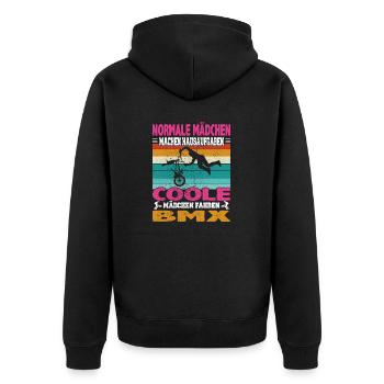 Witziger BMX Bike Fahrer Spruch für Mädchen für - Unisex Premium Bio Zip Hoodie - Schwarz - Hinten - Nico (187cm)