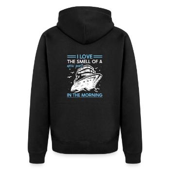 I Love The Smell Of A New Port In The Morning - Unisex Premium Bio Zip Hoodie - Schwarz - Hinten - Nico (187cm)