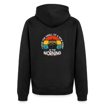 I Love The Smell Of A New Port In The Morning - Unisex Premium Bio Zip Hoodie - Schwarz - Hinten - Nico (187cm)