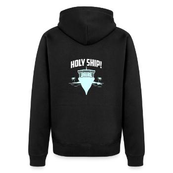 Holy Ship! Kreuzfahrt - Unisex Premium Bio Zip Hoodie - Schwarz - Hinten - Nico (187cm)