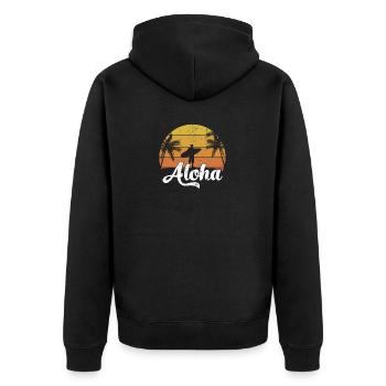 Aloha Hawaiian Island Palm Beach Surfbrett Vintage - Unisex Premium Bio Zip Hoodie - Schwarz - Hinten - Nico (187cm)