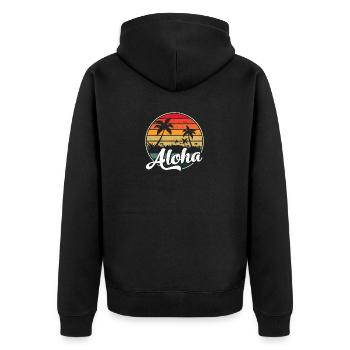 Aloha Hawaiian Retro Vintage Sonnenuntergang Sommer Surfen - Unisex Premium Bio Zip Hoodie - Schwarz - Hinten - Nico (187cm)