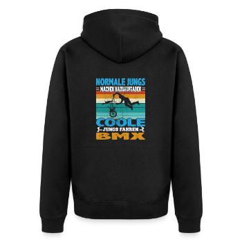 Witziger BMX Bike Fahrer Spruch für Jungs für Dirt - Unisex Premium Bio Zip Hoodie - Schwarz - Hinten - Nico (187cm)