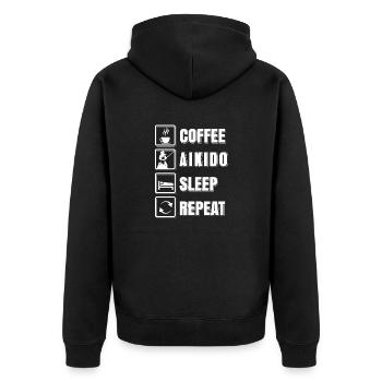 Coffee. Aikido. Sleep. Repeat. Cool Aikido Tea - Unisex Premium Organic Zip Hoodie - black - Back - Nico (187cm)