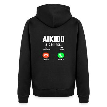 L’Aïkido appelle drôle le T-Shirt d’Aïkido Présent - Veste à capuche bio Premium Unisexe - noir - Dos - Nico (187cm)