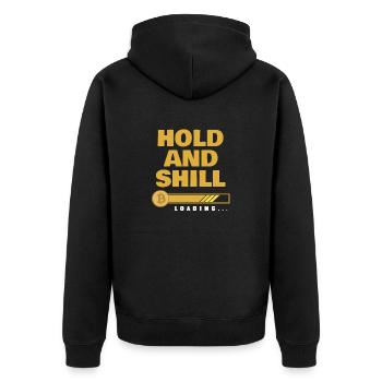 Lustiges Bitcoin und Kryptowährung Investor HODL - Unisex Premium Bio Zip Hoodie - Schwarz - Hinten - Nico (187cm)