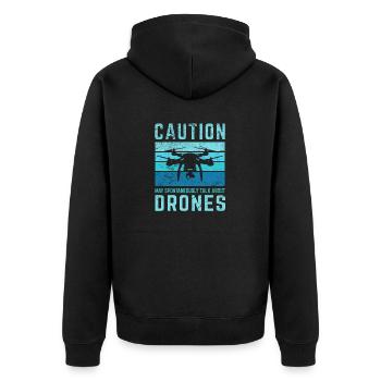 Caution Funny Drone Pilot Flying Aerial Vehicle Qu - Unisex Premium Bio Zip Hoodie - Schwarz - Hinten - Nico (187cm)