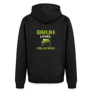 BRUH Level Unlocked Funny Gamer Funny Video Game P - Unisex Premium Organic Zip Hoodie - black - Back - Nico (187cm)