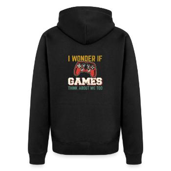 I Wonder If Games Think About Me Too Funny Gamer V - Unisex Premium Organic Zip Hoodie - black - Back - Nico (187cm)