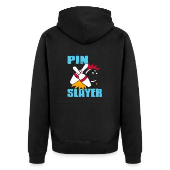 Pin Slayer Awesome Retro Bowling Design T-Shirt - Unisex Premium Bio Zip Hoodie - Schwarz - Hinten - Nico (187cm)