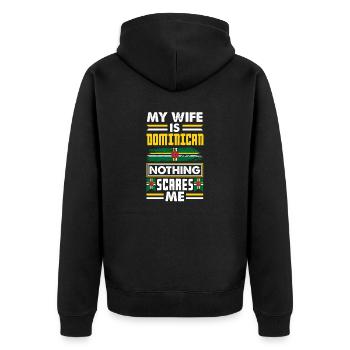 Dominica Dominican Dominica Flag My Wife Is - Unisex Premium Bio Zip Hoodie - Schwarz - Hinten - Nico (187cm)