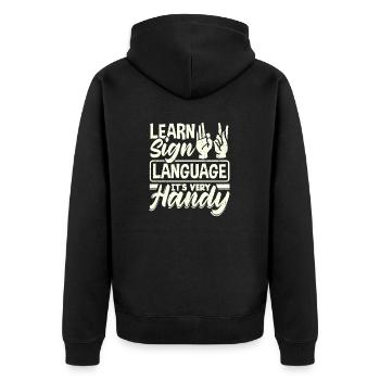 ASL Alphabet Teacher American Sing Language Its - Unisex Premium Organic Zip Hoodie - black - Back - Nico (187cm)
