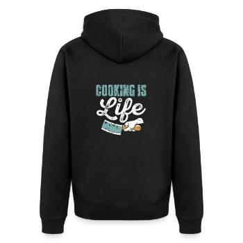 Cooking Is Life Awesome Vintage T-Shirt Present - Unisex Premium Bio Zip Hoodie - Schwarz - Hinten - Nico (187cm)