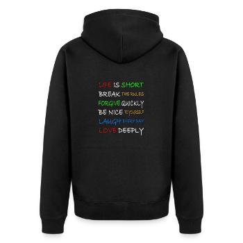 Funny sayings and wisdom about life - Unisex Premium Organic Zip Hoodie - black - Back - Nico (187cm)