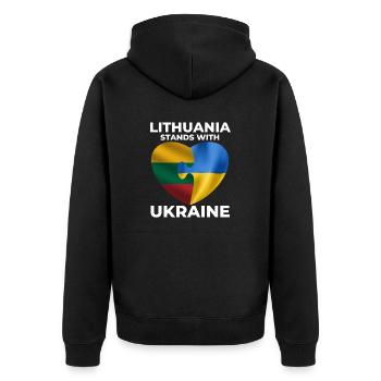 Lithuania supports Ukraine - Unisex Premium Organic Zip Hoodie - black - Back - Nico (187cm)
