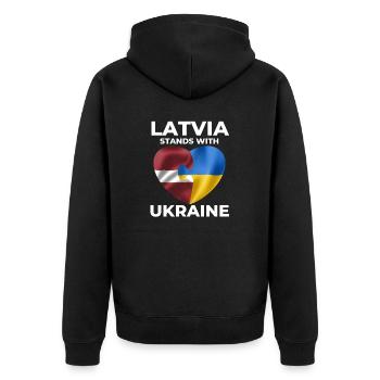 Lettland unterstützt die Ukraine - Unisex Premium Bio Zip Hoodie - Schwarz - Hinten - Nico (187cm)