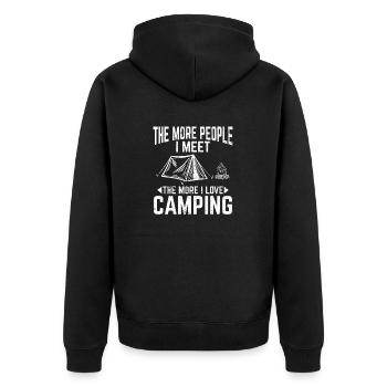 The More People I Meet The More I Love Camping Fun - Unisex Premium Bio Zip Hoodie - Schwarz - Hinten - Nico (187cm)