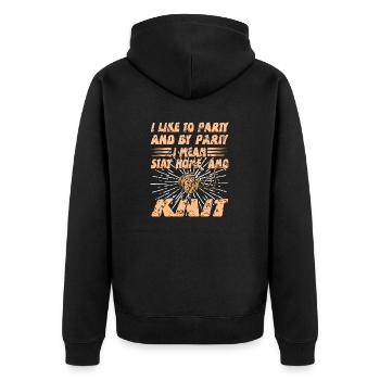I Like To Party I Mean Stay Home & Knit Funny - Unisex Premium Bio Zip Hoodie - Schwarz - Hinten - Nico (187cm)