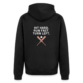 Hit Hard Run Fast Turn Left Baseball Softball Fan - Unisex Premium Bio Zip Hoodie - Schwarz - Hinten - Nico (187cm)