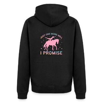Voltigieren Just One More Mill I Promise - Unisex Premium Bio Zip Hoodie - Schwarz - Hinten - Nico (187cm)