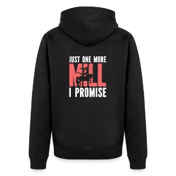 Voltigieren Just One More Mill I Promise - Unisex Premium Bio Zip Hoodie - Schwarz - Hinten - Nico (187cm)