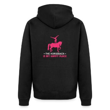 Voltigieren The Horseback Is My Happy Place - Unisex Premium Bio Zip Hoodie - Schwarz - Hinten - Nico (187cm)