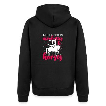 Voltigieren All I Need Is Acrobatics & Horses - Unisex Premium Bio Zip Hoodie - Schwarz - Hinten - Nico (187cm)