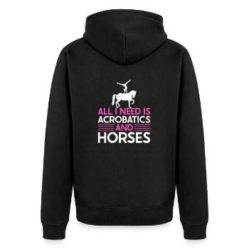 Voltigieren All I Need Is Acrobatics & Horses - Unisex Premium Bio Zip Hoodie - Schwarz - Hinten - Nico (187cm)