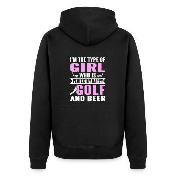 A Girl Who Is Perfectly Happy With Golf & Beer - Unisex Premium Organic Zip Hoodie - black - Back - Nico (187cm)