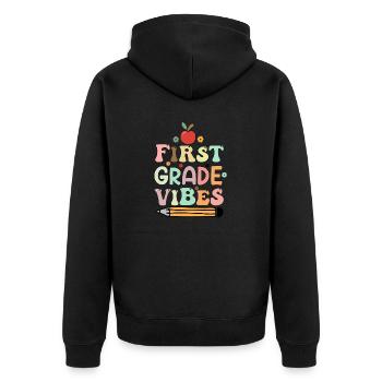 First Grade Vibes 1st Grade Retro Back To School - Unisex Premium Organic Zip Hoodie - black - Back - Nico (187cm)
