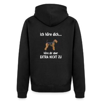 Airedale Terrier Hund - Airedale Terrier - Unisex Premium Bio Zip Hoodie - Schwarz - Hinten - Nico (187cm)