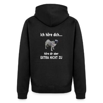 Mops Hund - Mops - Unisex Premium Bio Zip Hoodie - Schwarz - Hinten - Nico (187cm)