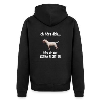 Bullterrier Hund - Bullterrier - Unisex Premium Bio Zip Hoodie - Schwarz - Hinten - Nico (187cm)