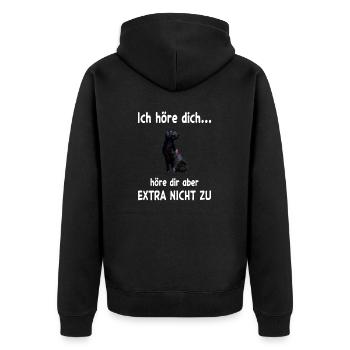Flat Coated Retriever Hund - Flat Coated Retriever - Unisex Premium Bio Zip Hoodie - Schwarz - Hinten - Nico (187cm)