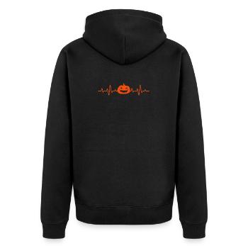 Kürbis Herzschlag Lustig Halloween Party Liebe - Unisex Premium Bio Zip Hoodie - Schwarz - Hinten - Nico (187cm)