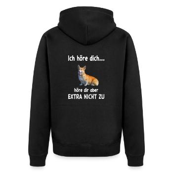 Pembroke Welsh Corgi Hund - Pembroke Welsh Corgi - Unisex Premium Bio Zip Hoodie - Schwarz - Hinten - Nico (187cm)