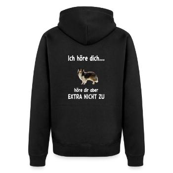 Sheltie Hund - Sheltie - Unisex Premium Bio Zip Hoodie - Schwarz - Hinten - Nico (187cm)
