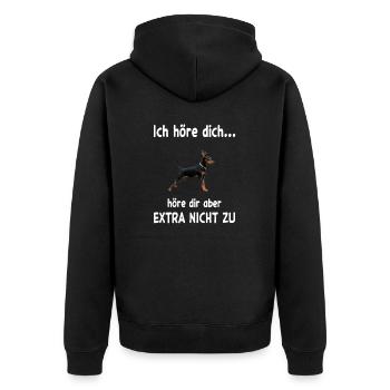 Zwergpinscher Hund - Zwergpinscher - Unisex Premium Bio Zip Hoodie - Schwarz - Hinten - Nico (187cm)