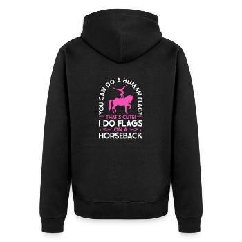 Voltigieren I Do Flags on a Horseback - Unisex Premium Bio Zip Hoodie - Schwarz - Hinten - Nico (187cm)